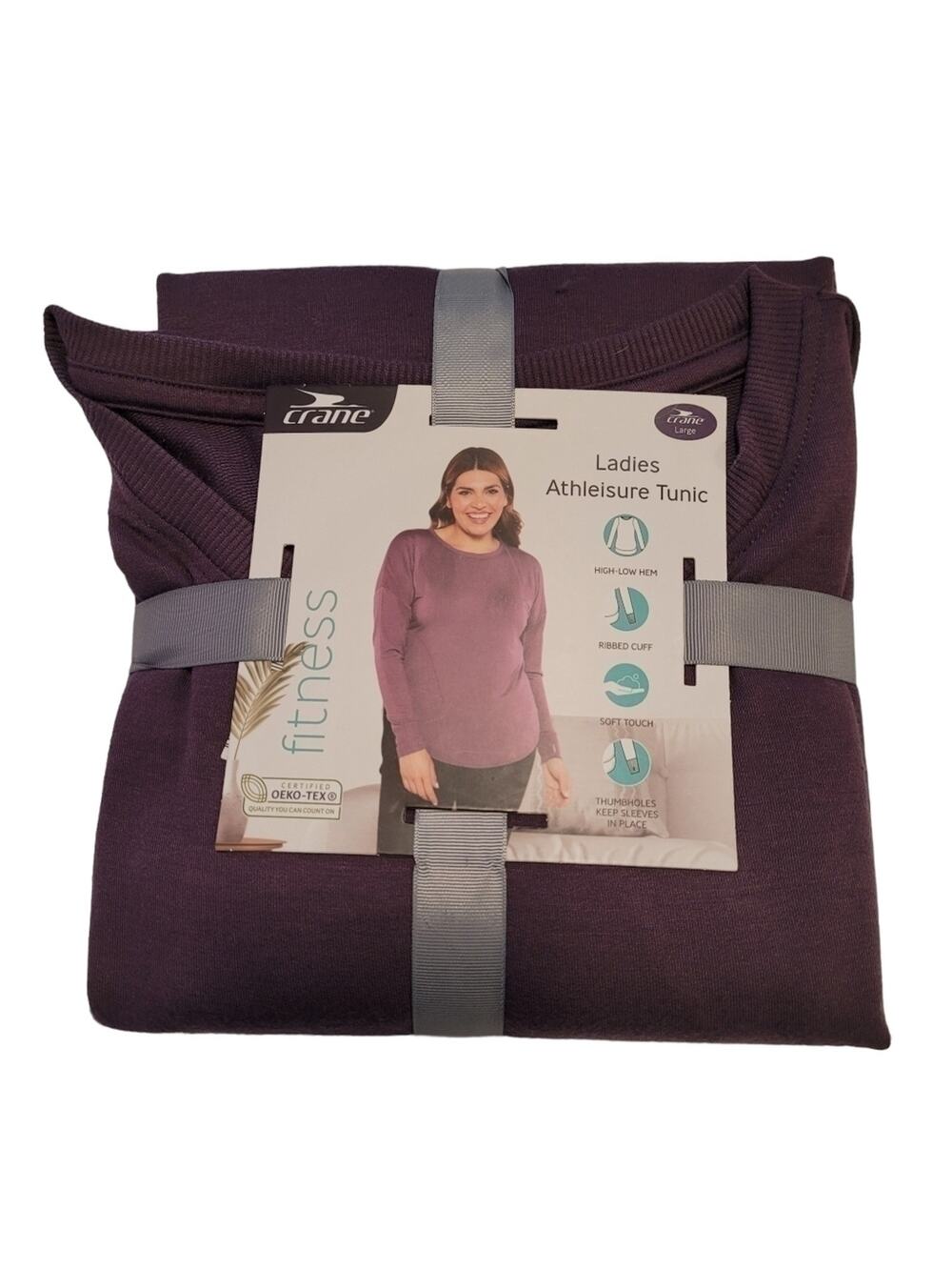 Crane SZ LG Tunic Top Lightweight Sweatshirt Purple Athleisure NEW Stretch